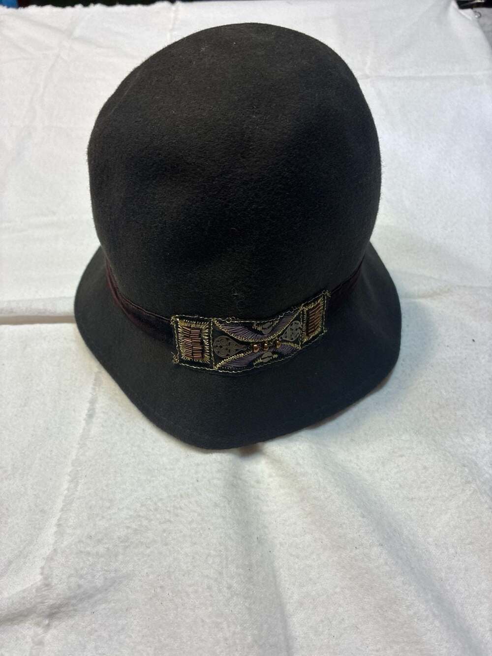 Scala Collezione Wool Felt Cloche Hat with Beaded Embroidery Band